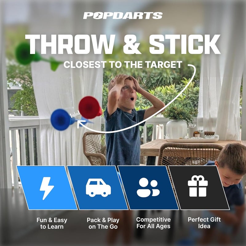 Popdarts حزمة المبتدئين - لعبة السهام الماصة سهلة الاستخدام للأطفال والعائلات واللاعبين الجدد | لعبة رمي الأهداف الداخلية والخارجية | إعداد سريع، متينة، قواعد بسيطة، ومتعة لجميع الأعمار! - Image 2